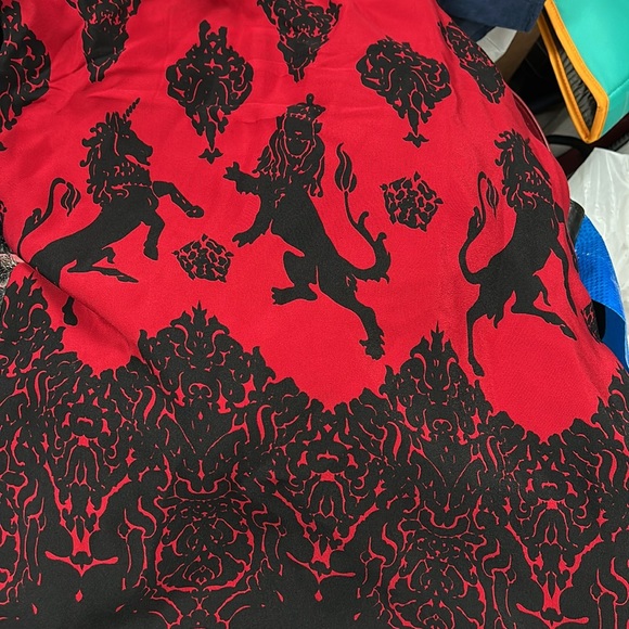 Peter Nygard Scarf Double Sided Black Velvet Red Printed Silk Fringe - Picture 11 of 16